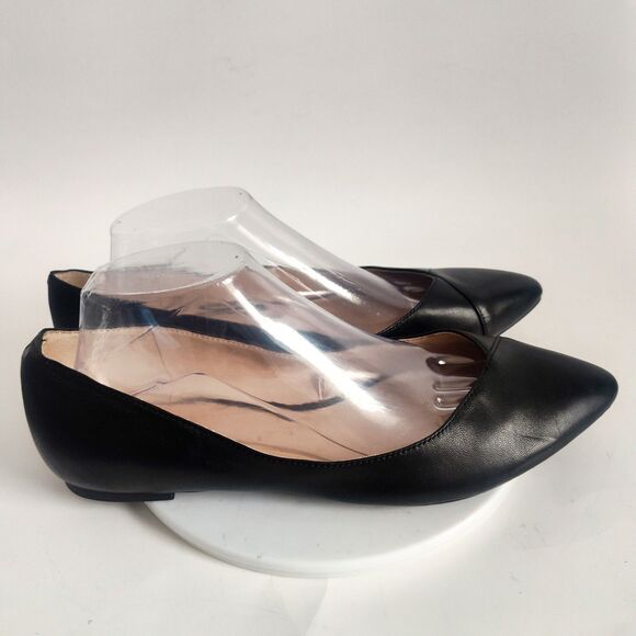 Vince Camuto Flats Size 10 Black Leather Crossover Pointy Toe Slip On Preppy - Picture 2 of 10